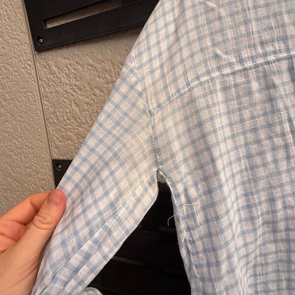 Zara Basic Lightweight Gingham Check Button Front Blouse in Light Blue/White |XS - Picture 6 of 7